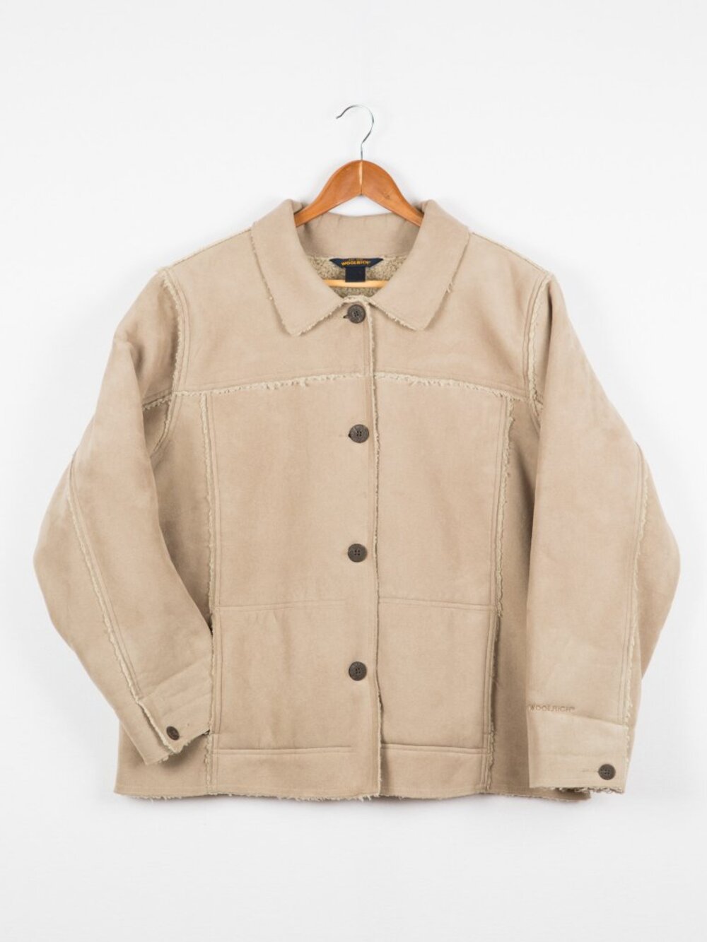 Woolrich XL Vintage Faux Suede Jacket Beige Women Soft Casual Shacket Coat Y2K